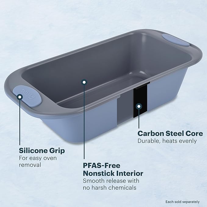 Pyrex (3-Piece) Metal Cookie Sheet Bakeware Set, Lightweight Stainless Steel Baking Trays with Heatsafe Silicone Handles, Cookie Sheet Baking Pan, Cerulean