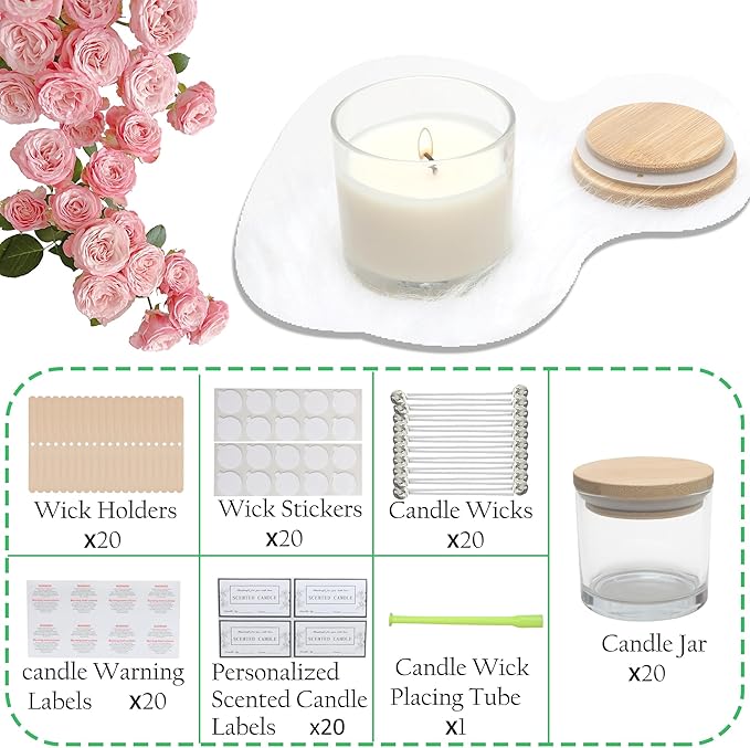 MILIVIXAY 20 Pack 4 OZ Clear Glass Candle Jars with Lids and Candle Making Kits - Bulk Small Empty Candle Jars for Making Candles - Spice, Powder Containers.