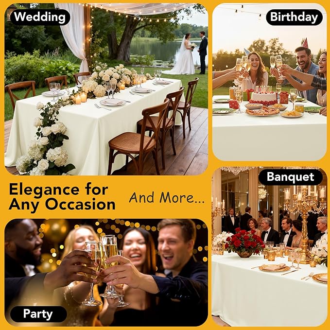 6-Pack Ivory Tablecloths for Square Tables, 54 x 54 Inches, Stain-Resistant Polyester Fabric for 2 Foot Tables - Washable Table Covers for Weddings, Banquets, Birthday Parties, Events