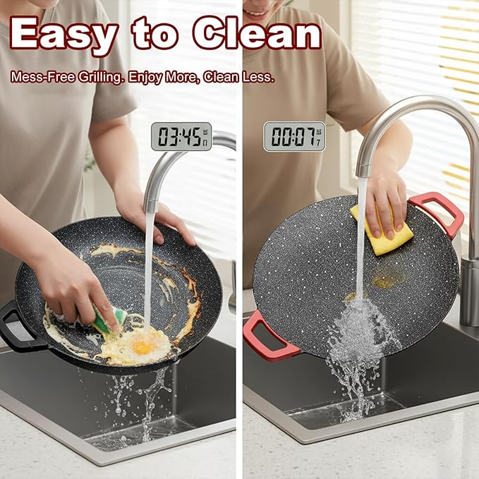 Indoor Smokeless Electric Griddle,Comales Para Tortillas Electricos, Portable Electric Korean Bbq Grill,Round Electric Griddle For Bbq, Tortillas, Steaks, Burgers, Pancakes (16 in)