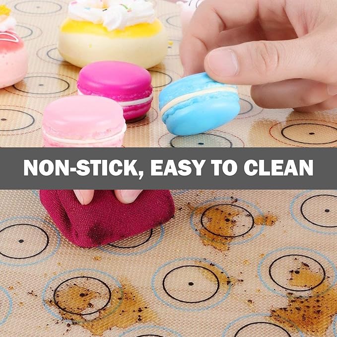 3pcs 42x29.5cm Non-stick Silicone Pastry Mats Heat Resistant Baking Sheet Liners with Fiberglass for Oven and Dough Kneading, Reusable Kitchen Baking Mats Set (coffee Bottom