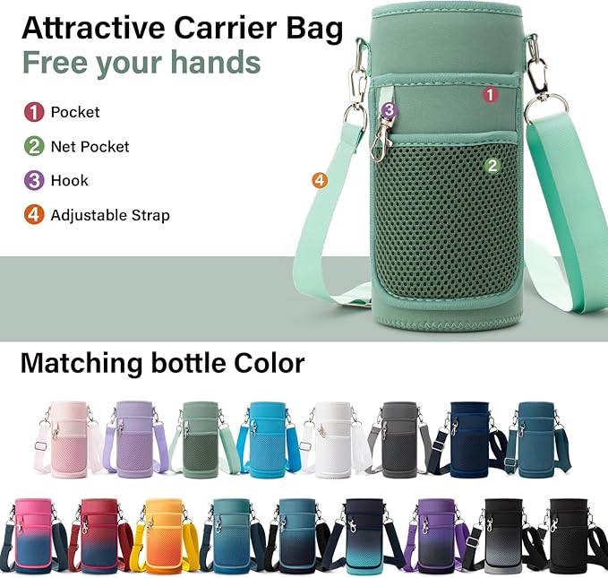 DYSANKY Insulated Water Bottle | Thickened Stainless Steel Vacuum Metal | Portable Sports Water Jug for Gym and Hiking with Straw, Carrier Bag, Handle Strap | BPA-Free 32 oz