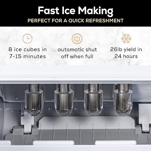 Igloo Handled Portable Ice Maker with Scoop- Ice Maker with LED Control Panel & 1 Quart Water Tank-Ice Cube Maker Produces 26 Lbs of Ice in 24 Hours with 9 Large or Small Cubes In 7 Minutes- Stainless