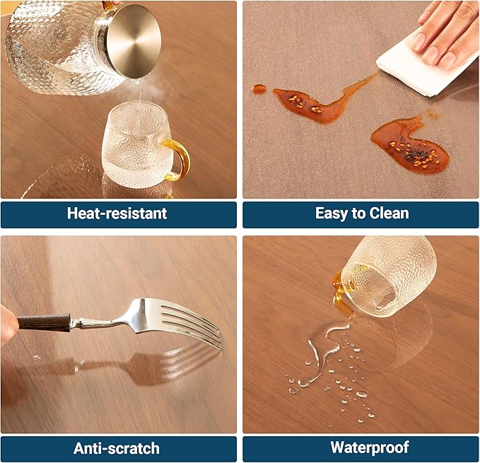Clear Round Table Cover Protector 54 Inch, 1.5mm Transparent Plastic Table Protector Waterproof, Anti-Scratch Clear Desk Mat for Office Desktop Dresser Dining Table, FDA Compliant