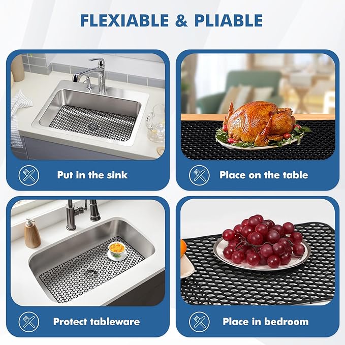 Bestjing Silicone Sink Protectors for Kitchen Sink - 26"x 14" Kitchen Protector Accessory, Non-Slip Heat Resistan Mat for Bottom of Farmhouse Stainless Steel Porcelain, Dishwasher Safe (Black)