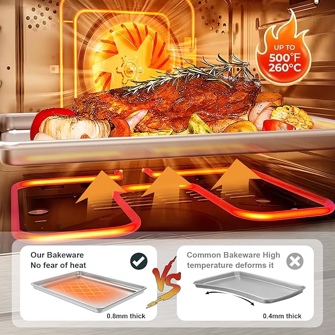 Wildone Baking Sheet with Rack Set (2 Pans + 2 Racks), Natural Aluminum Commercial Quality Cookie Sheet with Cooling Rack, Nonstick Baking Pan, Warp Resistant & Heavy Duty, Half Sheet Size