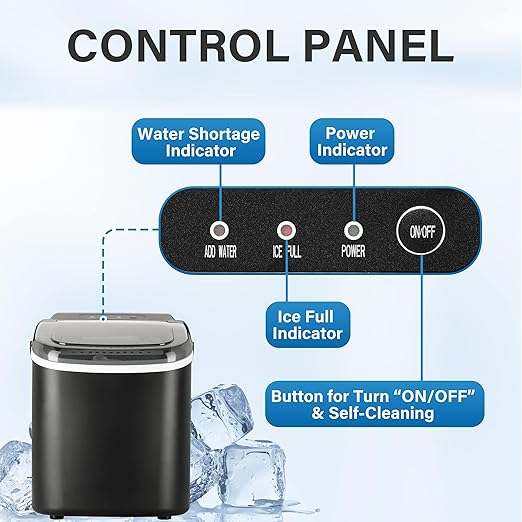 Simple Deluxe Ice Maker for Countertop, Self-Cleaning, Portable Ice Machine with Scoop and Basket, 26lbs Ice/24Hrs, 6 Mins 9 Bullet Ice, 13.7lbs, for Home Kitchen Office, Black