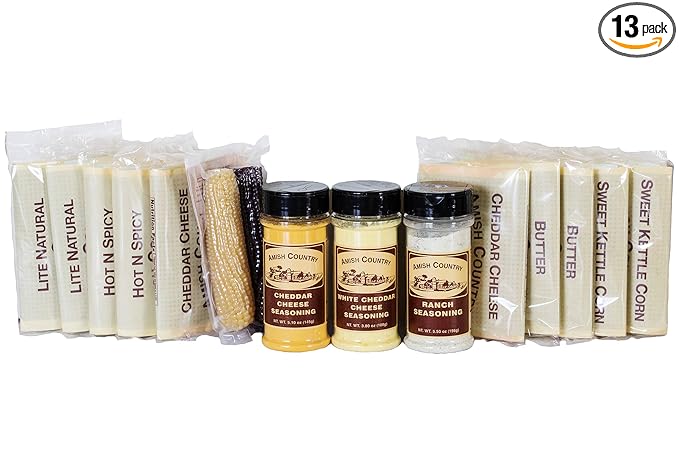 Amish Country Popcorn | Old Fashioned Microwave Popcorn | Non-GMO, Gluten Free, Microwaveable and Kosher (Microwave Sampler Gift Pack, 10 bags & 2 Cobs)