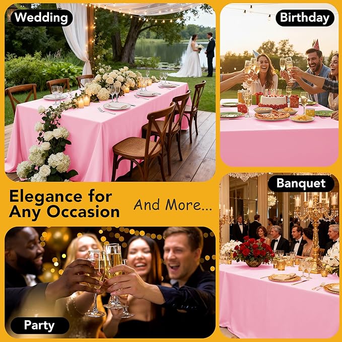 10-Pack Pink Tablecloths for Rectangle Tables, 54 x 108 Inches, Stain-Resistant Polyester Fabric for 6 Foot Tables - Washable Table Covers for Weddings, Banquets, Birthday Parties, Events