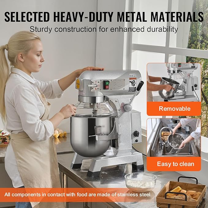 VEVOR Commercial Food Mixer 15Qt, Commercial Mixer with 3 Adjustable Speeds, 550W Dough Mixer,Commercial Stand Mixer with Stainless Steel Bowl