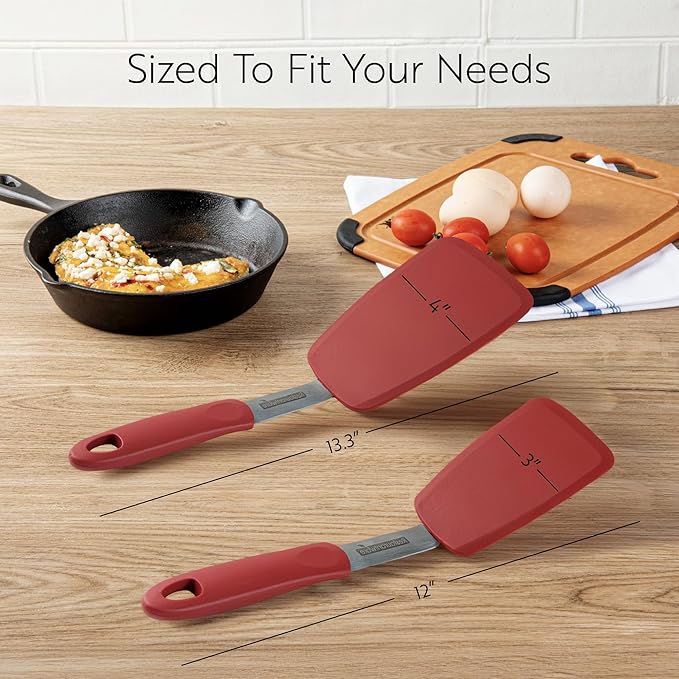 Restaurantware Comfy Grip Silicone Turner 1 Durable Cooking Turner - Stainless Steel Body Rubber Handle With Hole Red Silicone Flipper Spatula Tolerates Up To 446F Dishwashable