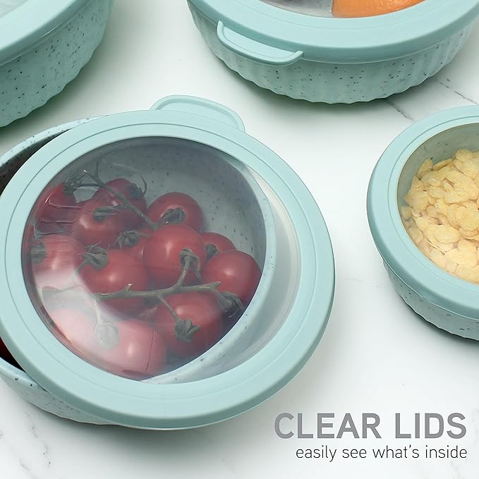 COOK WITH COLOR Prep Bowls with Lids- Wide and Deep Nesting Plastic Small Mixing Bowl Set with Lids, 8 Piece Set - Wide Bowls, Speckled Mint