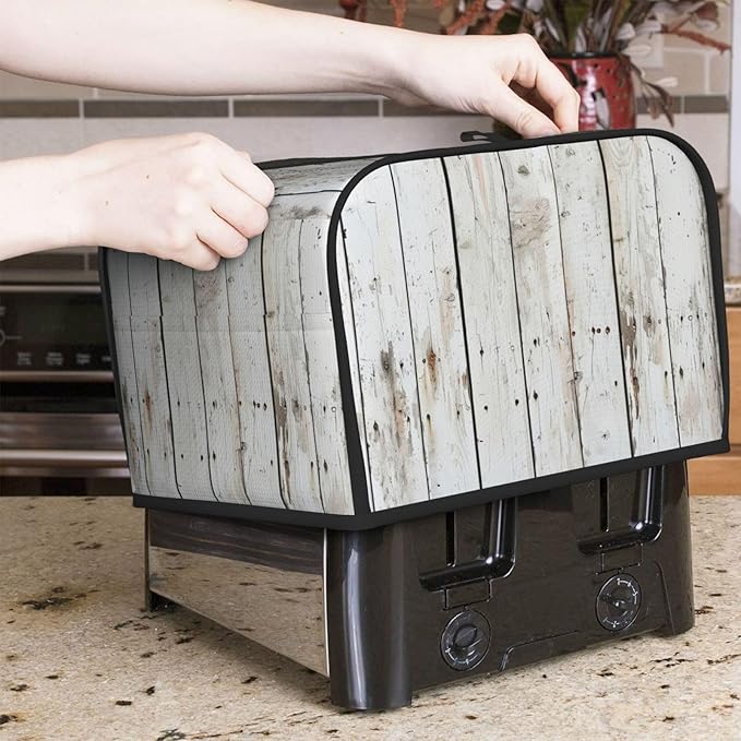 Chic White Wood Covers for 4 Slice Toasters,Cute Country Bread Machine Cover with Handle,Washable Stain Resistant Kitchen Small Appliance Cover Dining Decor