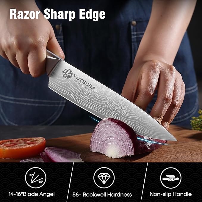 YOTSUBA 7PCS Japanese Kitchen Knife Set with Genuine Natural Rosewood Ergonomic Handle & Gift Box, Professional Ultra Sharp High Carbon Stainless Steel Knives for Cooking