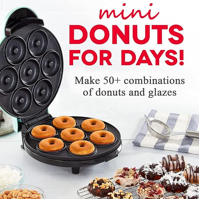 Mini Donut Maker,Electric Mini Doughnut Maker Machine, Makes 7 Mini Donutss, Non-Stick Mini Donut Machine, Easy Clean Doughnuts Maker Kit red (Pink)