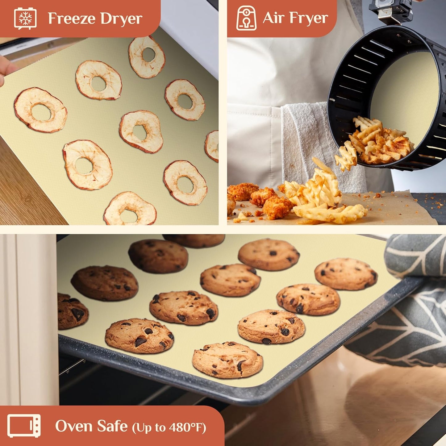 Silicone Baking Mat, 20 IN x 6 FT Free Cutting Baking Sheet,Non-Stick Reusable Dough & Pastry Mat,Non-Slip Silicone Mat Roll for Air Fryer Liner,Freeze Dryer,Oven Baking Pan,Kitchen Counter