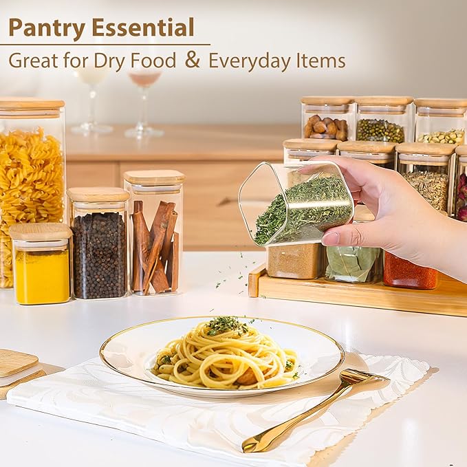 TBWIND 12 Pack 4 oz Square Glass Spice Jars with Lids and Labels – Airtight Small Seasoning Containers Set, Clear Glass Storage Jars for Seasoning, Spices, Kitchen Pantry Organization