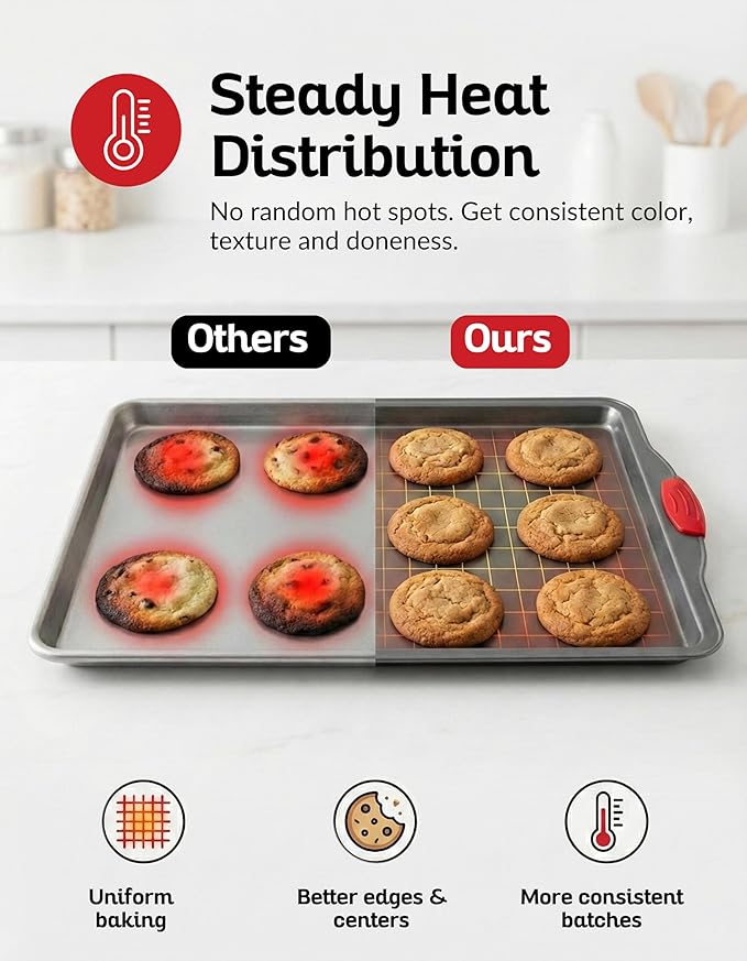 Boxiki Kitchen Nonstick Baking Sheet Pan – Heavy-Gauge Carbon Steel, Warp, Dent, and Rust-Resistant – Gourmet Rimmed Half Cookie Sheet Trays, Non-Toxic for Exceptional Baking Performance - 15x10 Inch