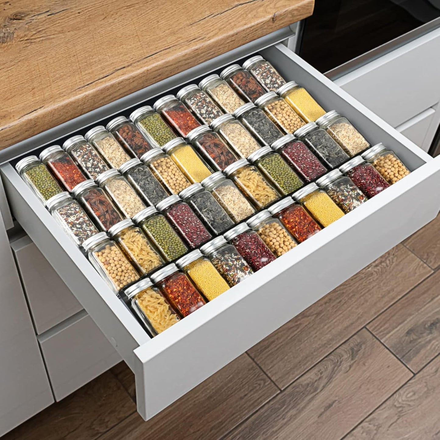 Spice Drawer Organizer, 4 Tier- 8Pack Clear Acrylic Drawer Spice Rack, Spice Organization for Drawer,Spice Rack for Kitchen Drawers (Expands from 11'' to 22'')