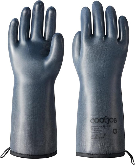 COOLJOB Heat Resistant Oven Gloves, Waterproof Liquid Silicone BBQ Grilling Gloves for Barbecue, Kitchen Cleaning, Baking, Food Contact, Black, XL