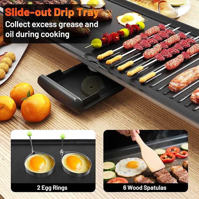 Costzon 39.5" Electric Griddle, 1400W Nonstick Extra Large Griddle, Long Table Top Grill w/4-Level Temp & Drip Tray, Indoor Outdoor Cooking Plates Teppanyaki Grill for Pancake, BBQ, Camping Gatherings
