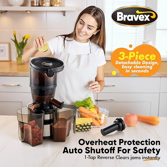 Cold Press Juicer, 5.51" Wide Feed Chute Juice Extractor Machine with 250W, High Juice Yield, Slow Masticating Juicer for Whole Vegetables & Fruits, Healthy Ice Cream Maker