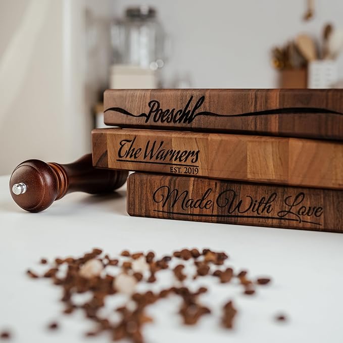 Handmade Personalized Walnut End Grain Cutting Board – Custom Engraved Wood Chopping Block, Gift for Home Chefs by GrainWoods (16x10x2 Inches)