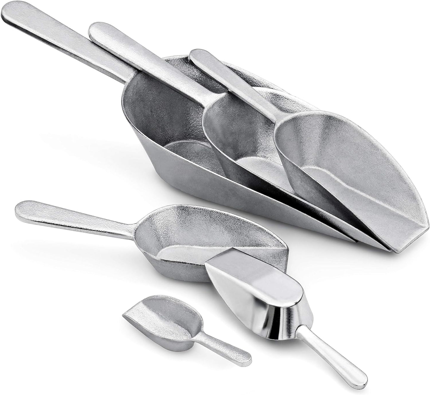 New Star Foodservice 34707 One-Piece Cast Aluminum Flat Bottom Bar Ice Flour Utility Scoop, 16-Ounce, Silver