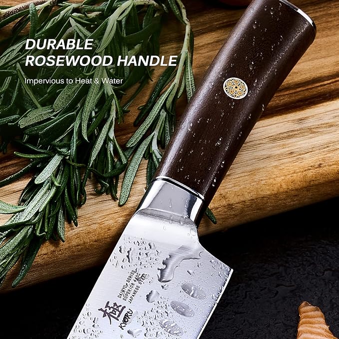 KYOKU 7 Inch Santoku Knife - Daimyo Series - Asian Knife Japanese Chef Knife with Ergonomic Rosewood Handle, & Mosaic Pin - Japanese Style 440C Stainless Steel Kitchen Knife with Sheath & Case
