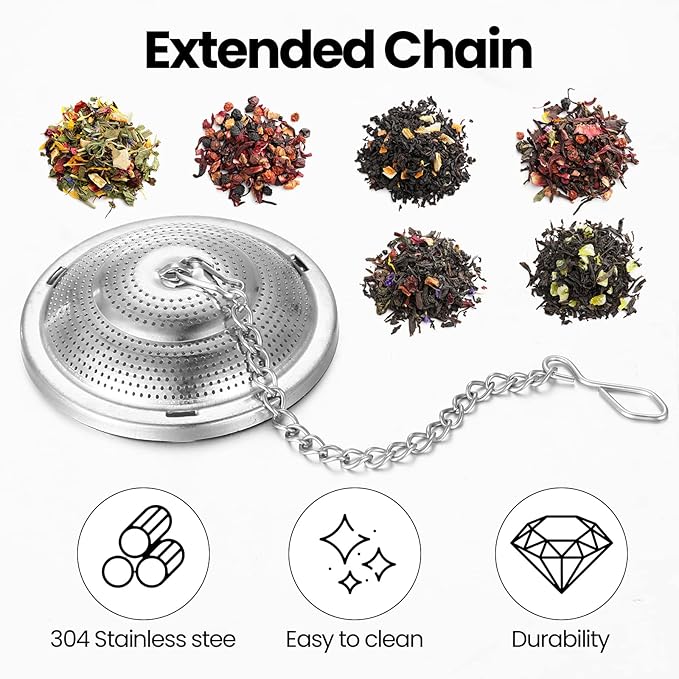 Zopeal 9 Pcs Tea Infuser Stainless Steel Strainer with Extended Chain Hook and Saucer Loose Leaf Steeper Fine Mesh Ball Tea Filter for Brew Spices Seasonings Fits Cup Mug Bottle (Small)
