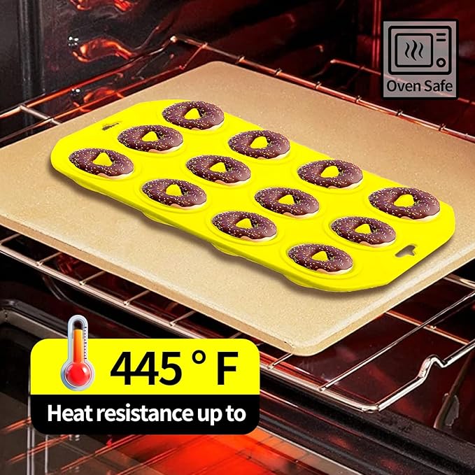 Silicone Donut Pans, Mini Silicone Baking Molds Donut Pans for Baking Tasty Donuts, Bagels, Cakecups and More (Yellow)
