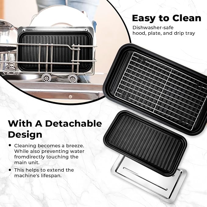 Pukomc Electric Indoor Grill,2 in 1 Indoor Grills for Kitchen with Grill Net & Non-Stick Cooking Removable Plate, Temperature Control, Dishwasher Safe, 1800W Large Smokeless Griddle Black