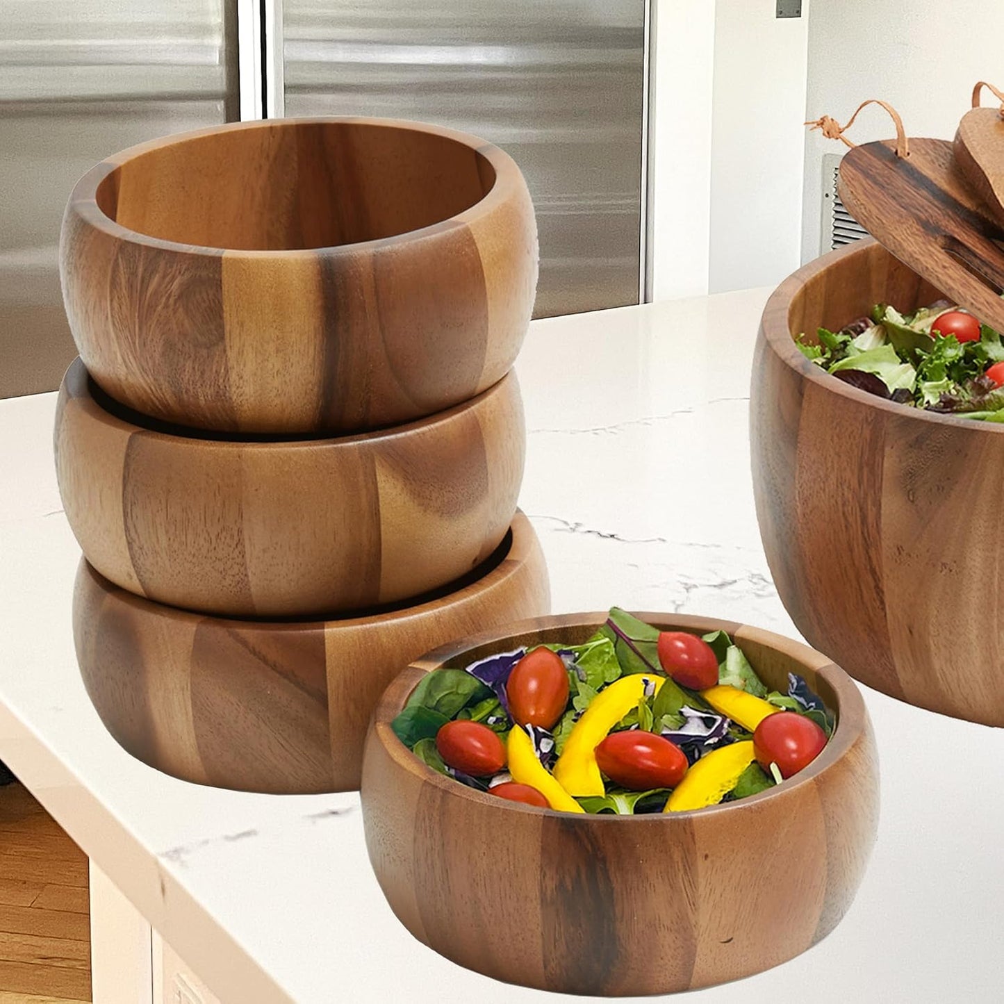 Woodard & Charles Acacia Wood Large Individual Salad Bowls, 6 1/2" x 2 1/2", ★★PACK OF 24 BOWLS★★