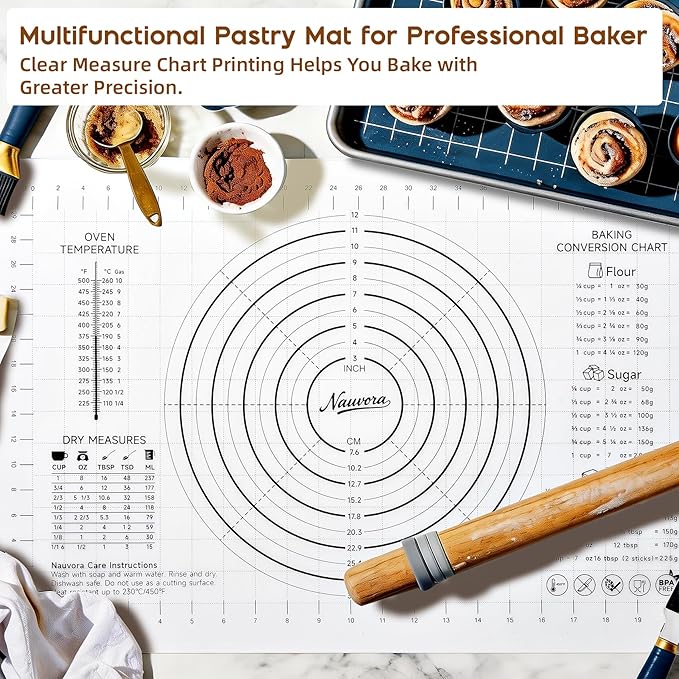 Extra Large Silicone Pastry Mat 24" - Non-Slip Liquid Silicone Baking Sheet with Measurements Anti-Spill Edge - Food Grade Dough Rolling Mat for Kneading Pie Crust, Bottom Marker, Transparent