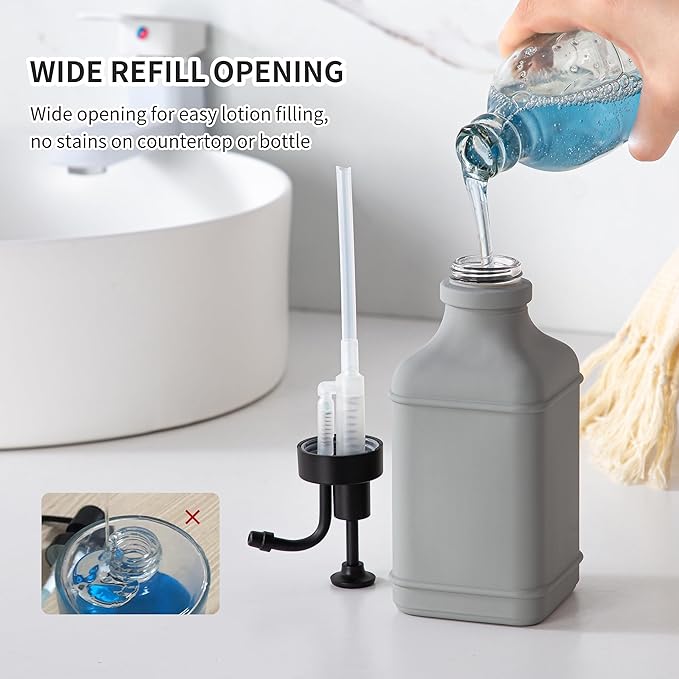 Enra Glass Soap Dispenser,17oz Bathroom Soap Dispenser,Hand Liquid Soap Dispensers with Stainless Steel Pump for Bathroom,Kitchen(Light Gray)
