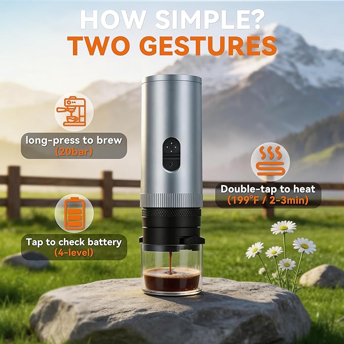 Portable Coffee Maker Electric Espresso Machine, Coffee Espresso Maker for Travel Self-Heating, Battery Powered with USB-C, 7800mAh, 2-IN-1 for Ground Coffee & NS Capsule, for Hiking, Office,RV