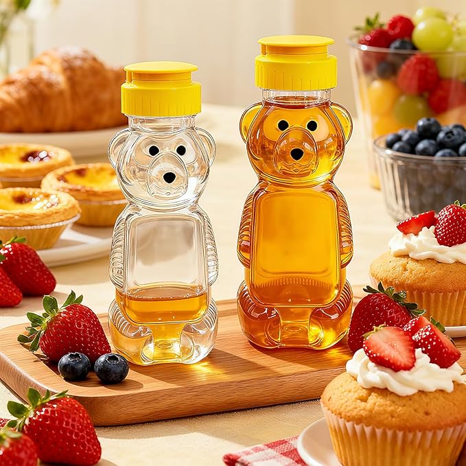 36 Pcs Honey Bear Bottle, 8oz Plastic Honey Squeeze Bottle Honeybear Squeeze Jars, Cute Empty Container with Yellow Flip-top Lid for Syrup Sauce Juice Storing and Dispensing Party Favors