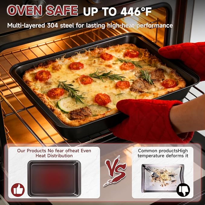 Unokit 8-Piece Nonstick Baking Pans Set - Stainless Steel Bakeware Set Stackable Trays with Cookie Sheets, Cake, Loaf, Round & Square Pan and Cooling Rack, Dishwasher & Oven Safe