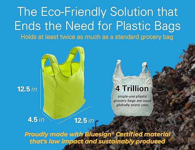 Sturdy Reusable Grocery Bags Foldable and Washable - Made From RipStop Nylon Hold 50lbs - Designed in USA Reusable Shopping Bags Inside a Compact Pod with Carry Clip - 10 Pack in Green
