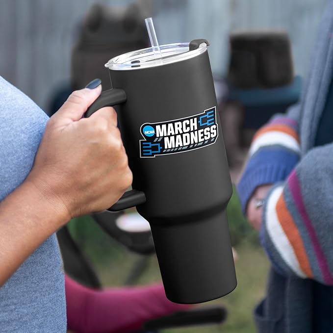 Logo Brands NCAA March Madness 40 oz Stainless Steel Tumbler - Official March Madness Logo | Handle & Straw Built-In | Black Color