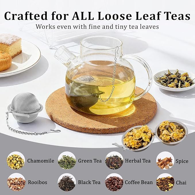 304 Stainless Steel Tea Strainers for Loose Tea Infuser Ball, Extra-Fine Mesh Tea Ball, Tea Holder Loose Leaf Tea Steeper, Tea Diffuser for Rooibos, Black Tea, Herbal & Spices (Large x 2)