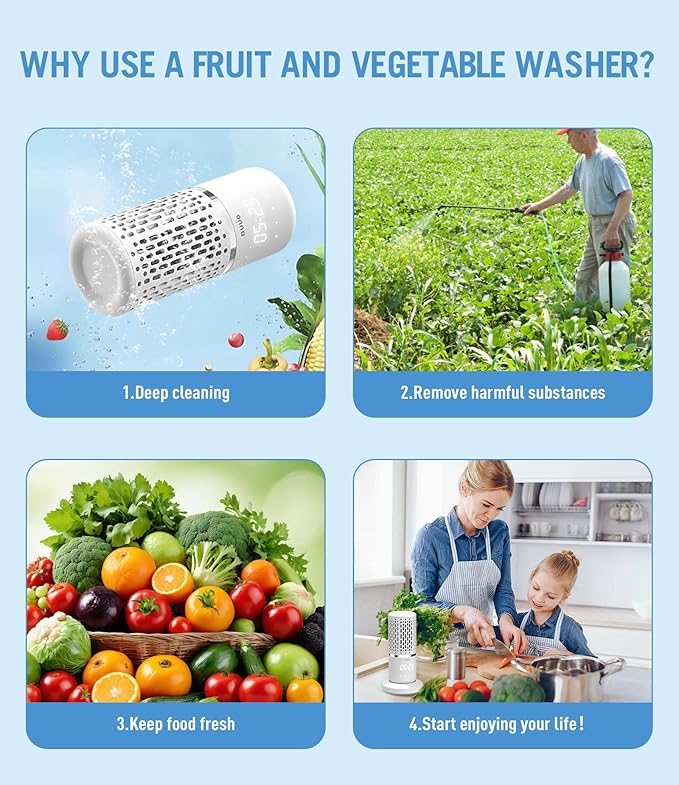 Fruit and Vegetable Washing Machine - Electric Rice Purifier with OH-ion Purification Technology and Large Reaction Area, Kitchen Ideas for Cleaning Fruit,Veggie,Rice,Tableware