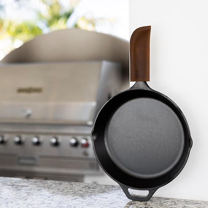Outset Leather Cast Iron Pan Handle Cover, 5" x 2.25" Genuine Top Grain Pan Handle Sleeve