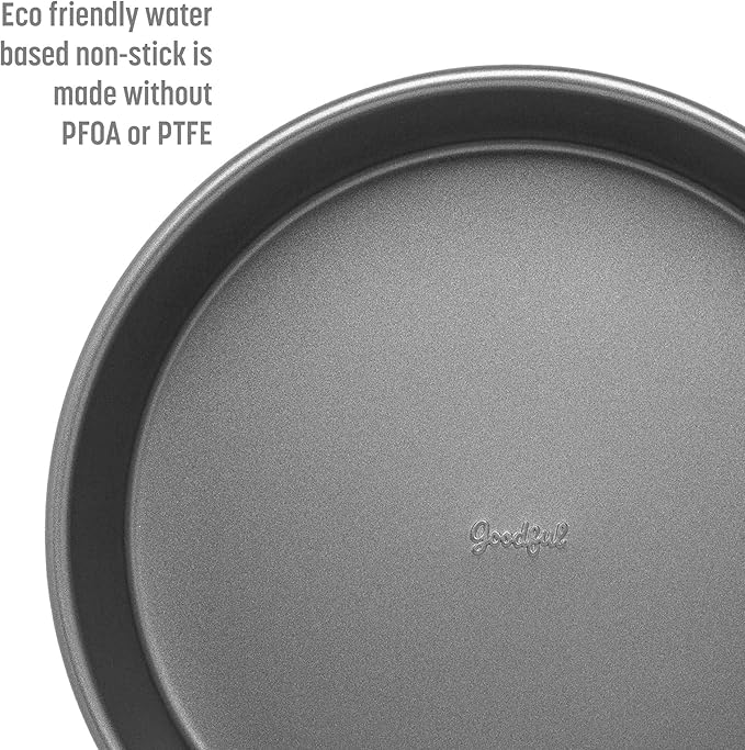 Goodful Nonstick Round Cake Pan Set, Heavy Duty Carbon Steel with Quick Release Coating, Made without PFOA, Dishwasher Safe, 2-Pack Bakeware Set, 9-Inch, Gray