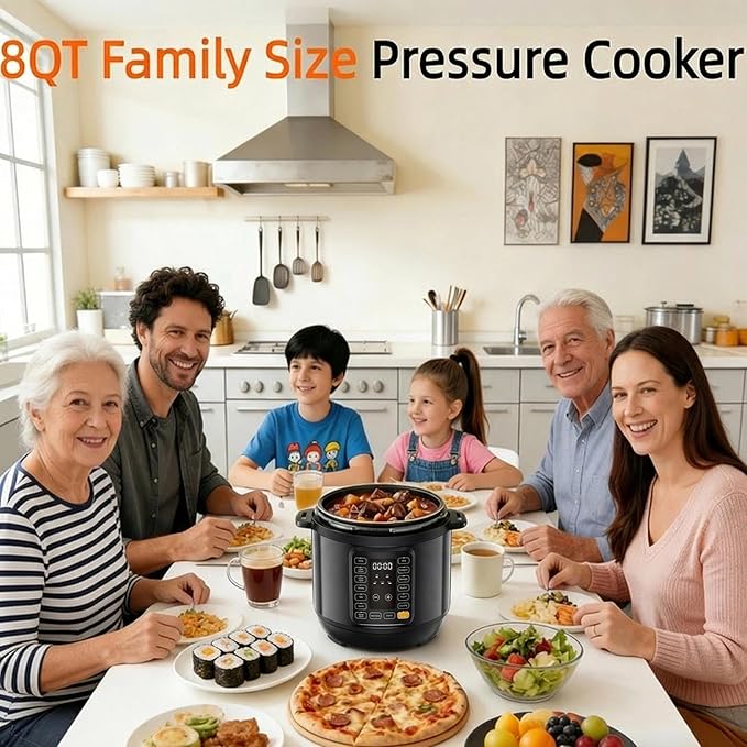 HealSmart 8QT Electric Pressure Cooker, 16-in-1 & Non-Stick Stainless Steel Multi Cooker with 12 Presets for Slow Cook, Meat Stew, Steam, Sauté, Canning, Yogurt Maker, Dishwasher Safe, Black