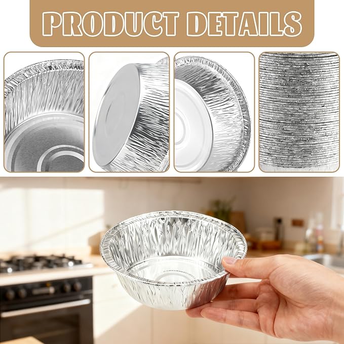 50 Pack 5" Round Tart Pie Foil Pans Disposable Aluminum Foil Tart & Pie Tins for Baking,Cooking,Storage or Reheating