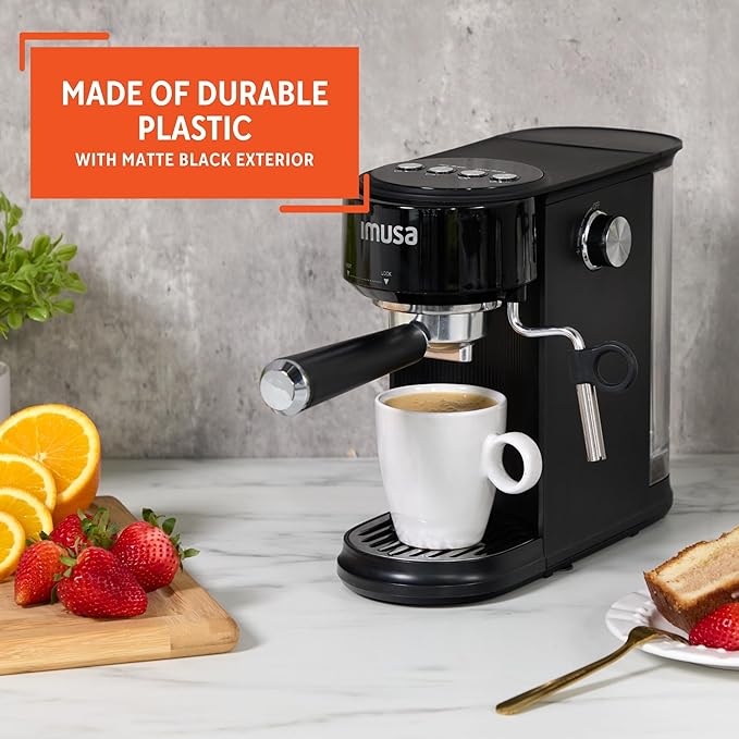 IMUSA 20 Bar Espresso Machine with Milk Frother, Compact 1-2 Cup Espresso & Cappuccino Maker, Thermoblock Fast Heating Coffee Machine, Hot & Iced Latte, Macchiato & Mocha Maker, Matte Black