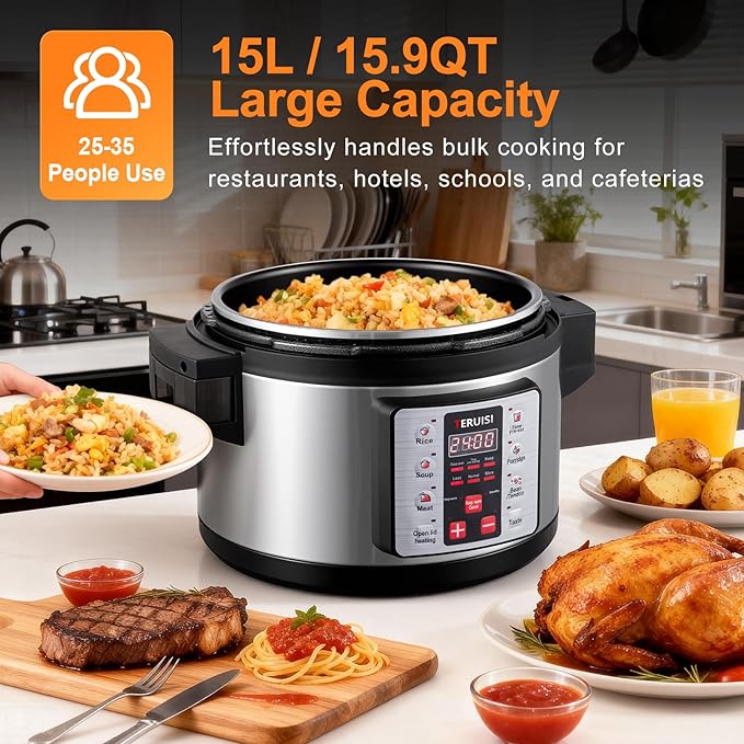 15.9QT/15L Commercial Pressure Cooker, 8-in-1 Multifunctional Large Pressure Cookers, 1700W Electric Pressure Canner with Non-stick Inner Pot, Slow Cooker Rice Maker for 25-35 People Use