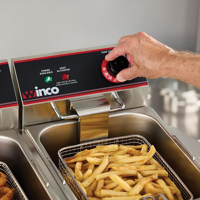 Winco Commercial-Grade Electric Countertop Deep Fryer, Dual Well,Silver
