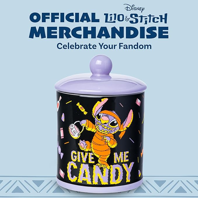 Silver Buffalo Disney Lilo and Stitch Halloween Mummy Give Me Candy Ceramic Cookie Snack Jar (Large)